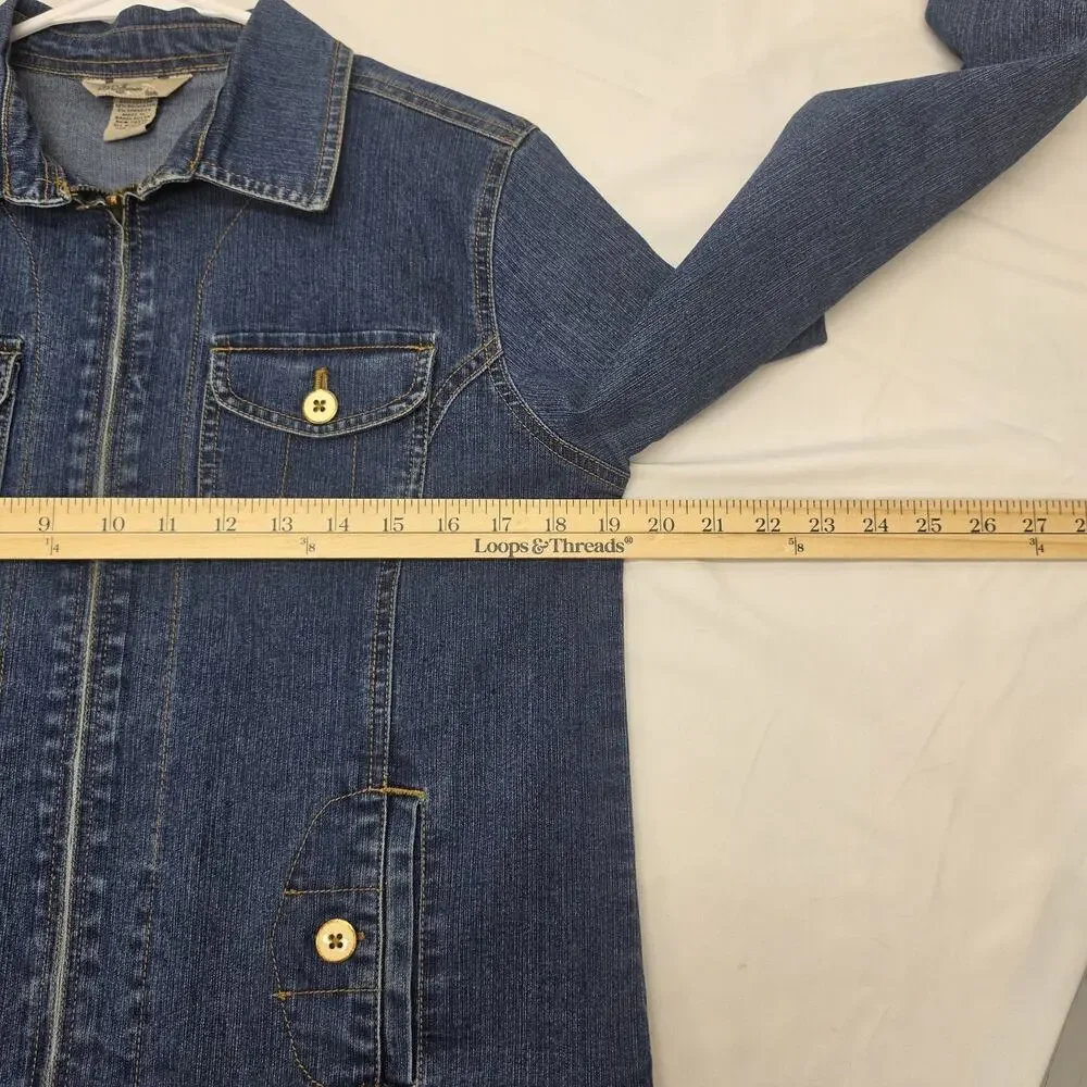 IB Diffusion Petite Denim Jacket PM Stretch Zip Front Blue Jean Womens Classic